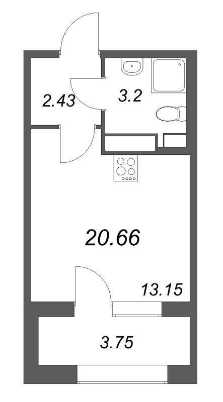 Квартира-студия, 20.66 м² в ЖК "Аурум" - планировка, фото №1