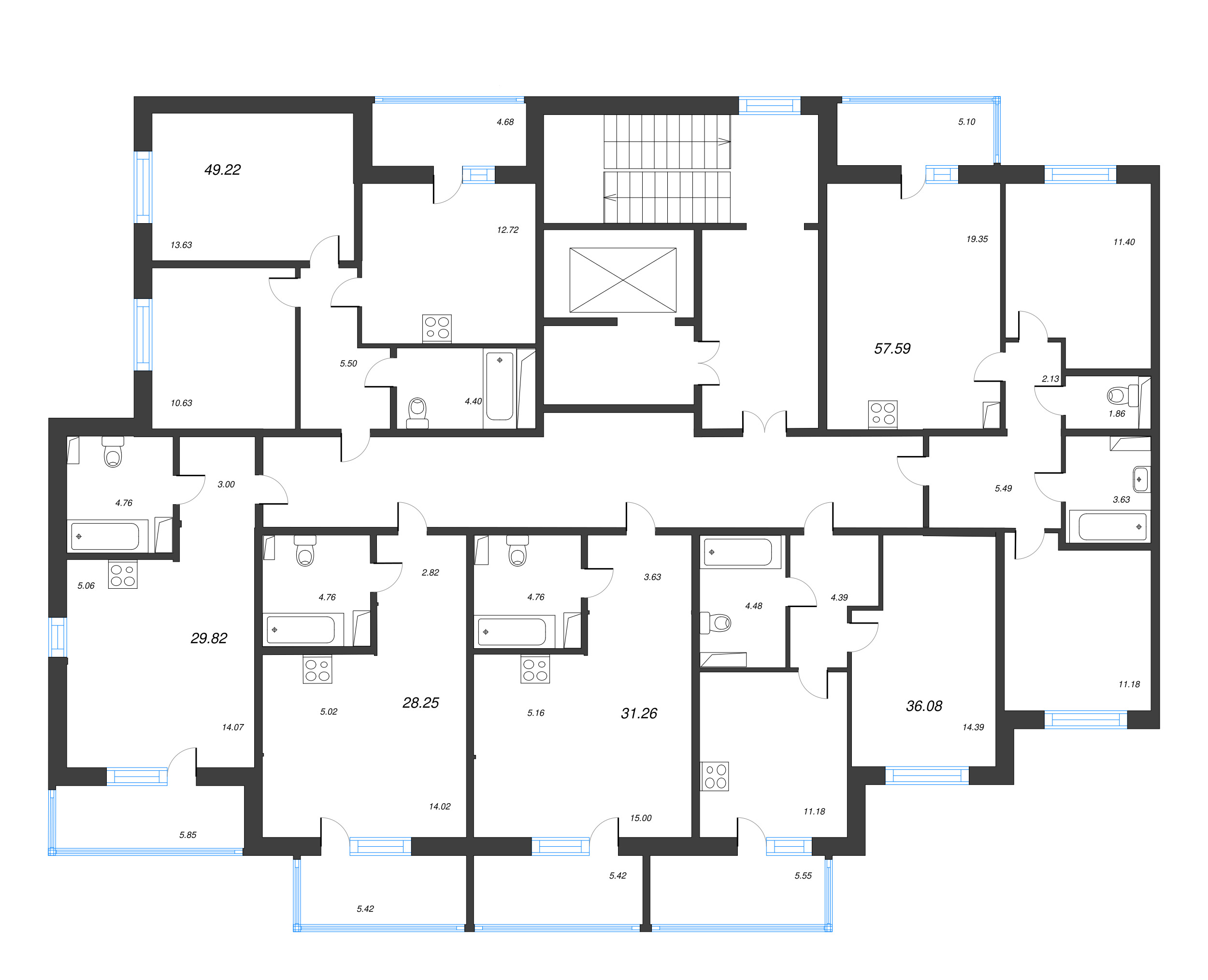 2-комнатная квартира, 49.22 м² в ЖК "IQ Гатчина" - планировка этажа