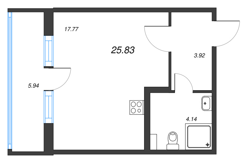 Квартира-студия, 25.83 м² в ЖК "Любоград" - планировка, фото №1