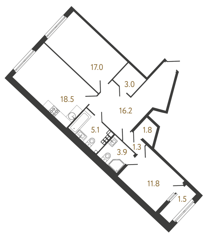 3-комнатная (Евро) квартира, 78.6 м² - планировка, фото №1