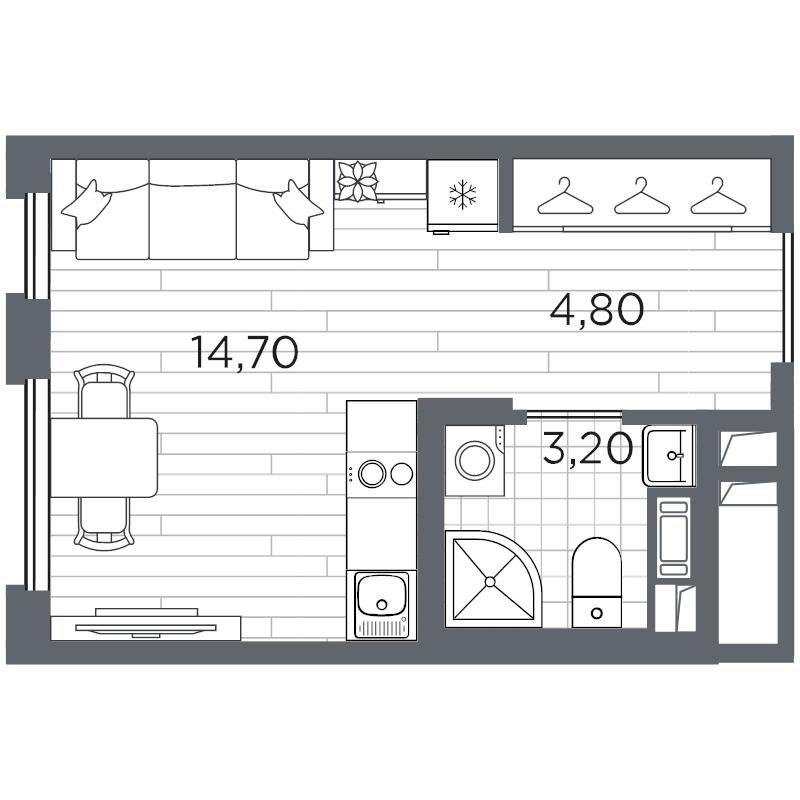 Квартира-студия, 22.7 м² в ЖК "PLUS Пулковский" - планировка, фото №1