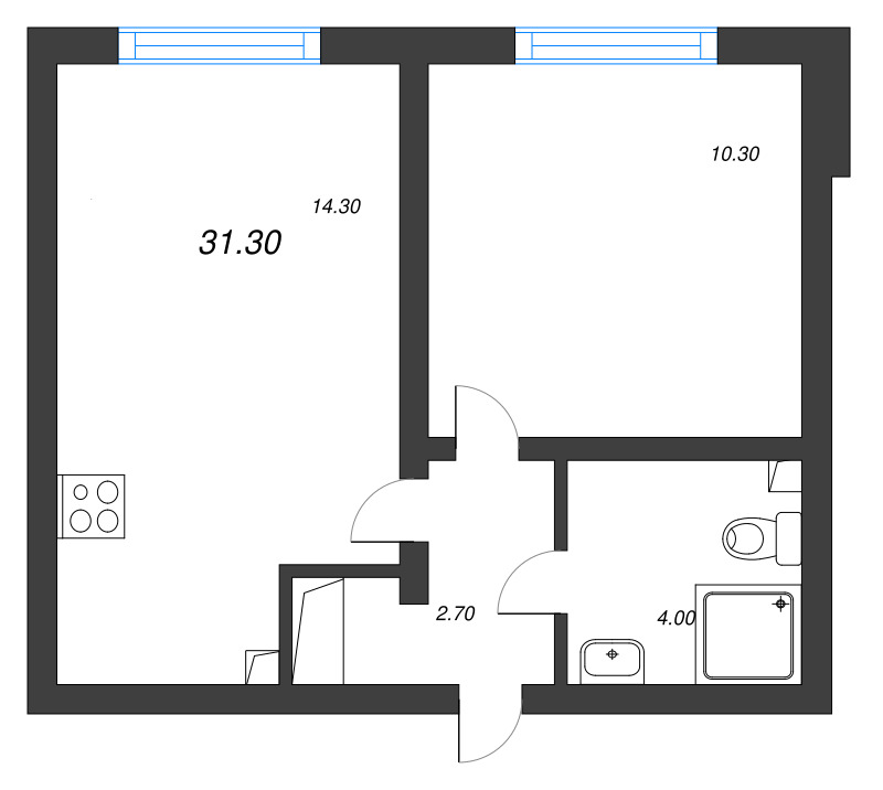 1-комнатная квартира, 31.3 м² в ЖК "Ручьи" - планировка, фото №1