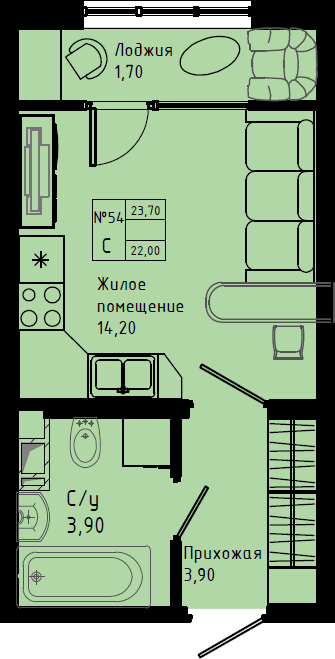 Квартира-студия, 23.7 м² в ЖК "Pixel" - планировка, фото №1