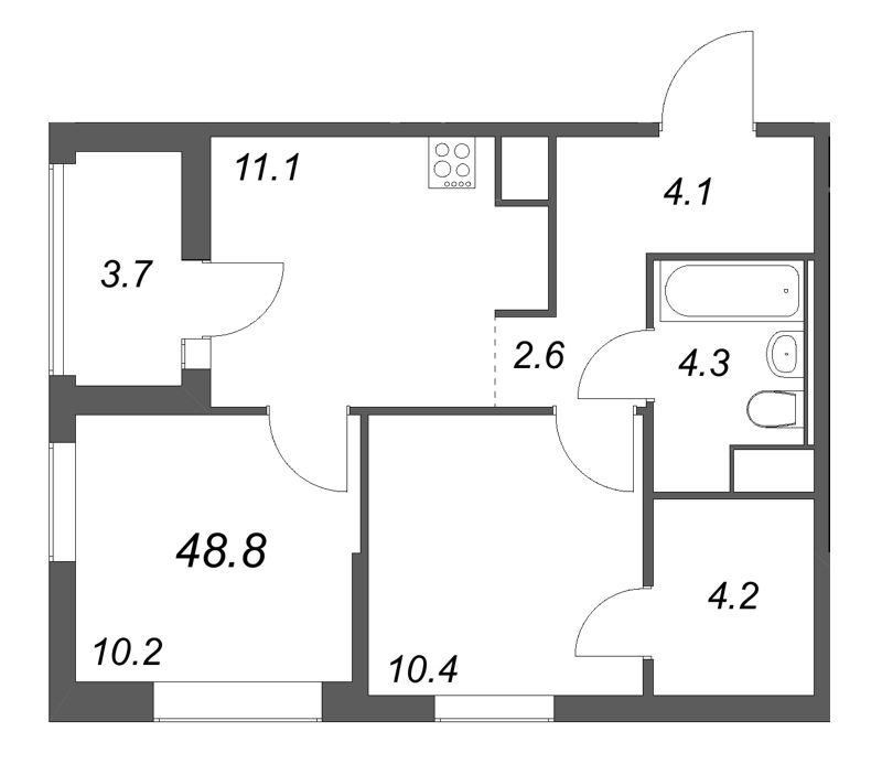2-комнатная квартира, 48.8 м² в ЖК "Янила Форест" - планировка, фото №1