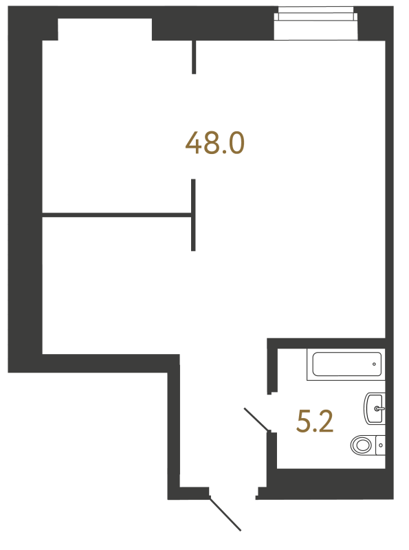 Квартира-студия, 53.2 м² в ЖК "Типография" - планировка, фото №1