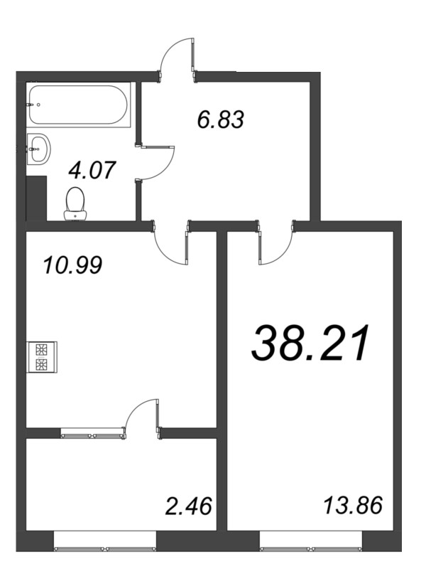 1-комнатная квартира, 38.21 м² в ЖК "Pixel" - планировка, фото №1
