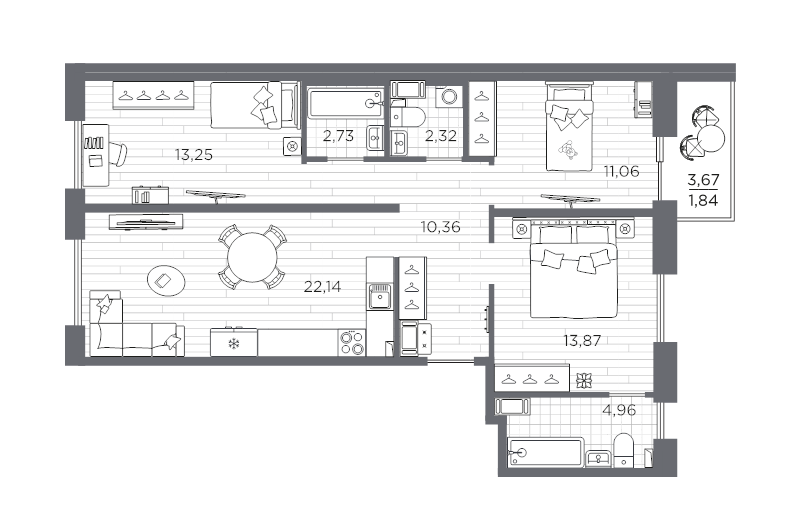 4-комнатная (Евро) квартира, 82.53 м² в ЖК "Сезоны" - планировка, фото №1