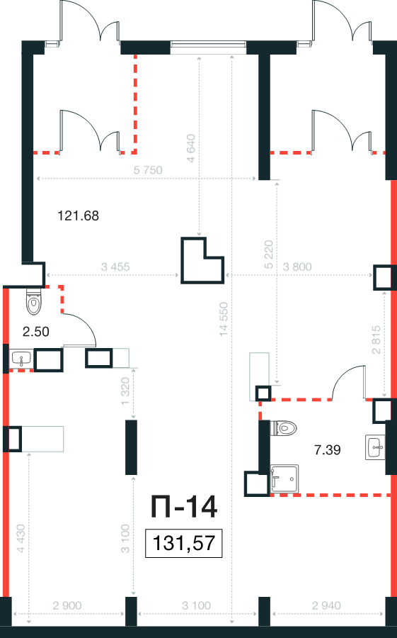 Помещение, 131.57 м² в ЖК "Новая Земля" - планировка, фото №1
