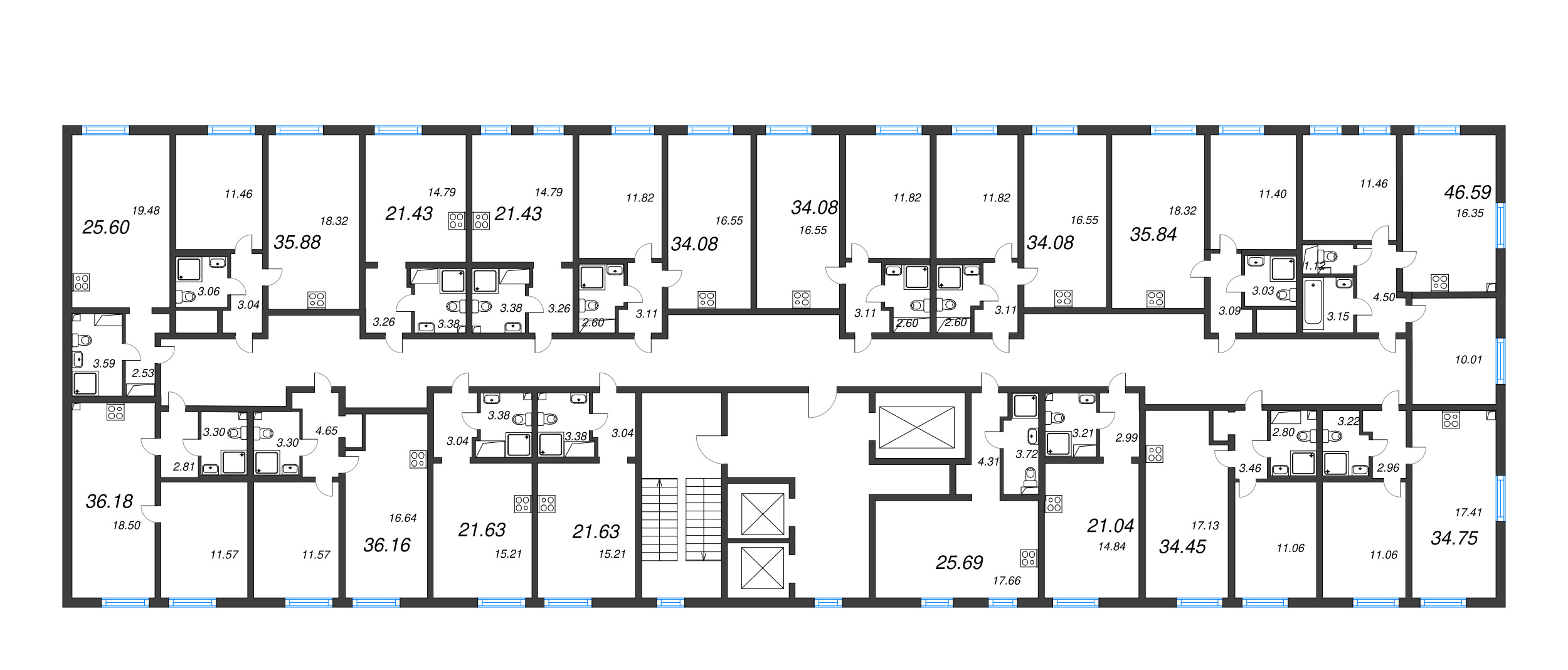 Квартира-студия, 21.63 м² в ЖК "Морская миля" - планировка этажа