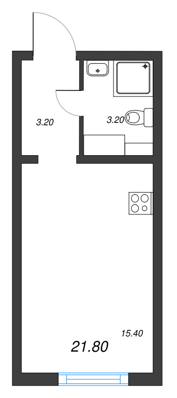 Квартира-студия, 21.8 м² в ЖК "Ручьи" - планировка, фото №1