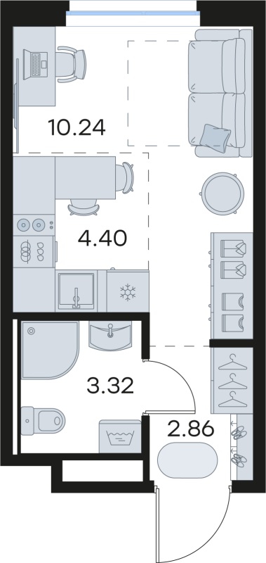 Квартира-студия, 20.82 м² в ЖК "GloraX Новоселье" - планировка, фото №1