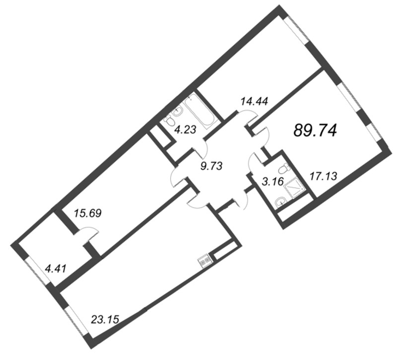 4-комнатная (Евро) квартира, 89.74 м² в ЖК "Морская набережная. SeaView" - планировка, фото №1