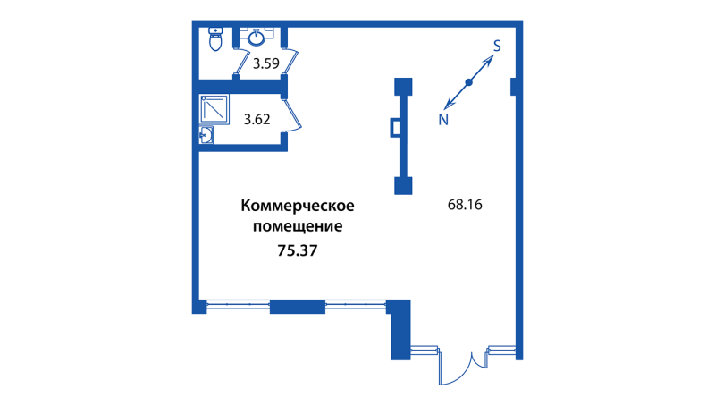 Помещение, 75.37 м² в ЖК "Полис Приморский" - планировка, фото №1