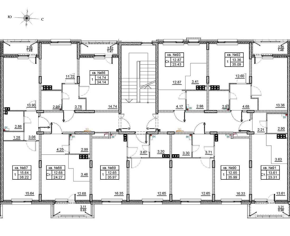 Квартира-студия, 23.5 м² в ЖК "Верево Сити" - планировка этажа
