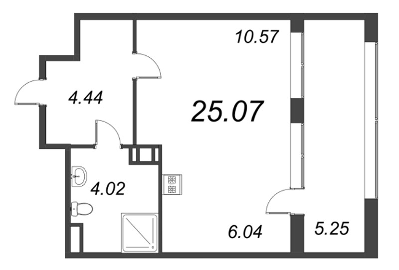 Квартира-студия, 25.07 м² в ЖК "Б15" - планировка, фото №1