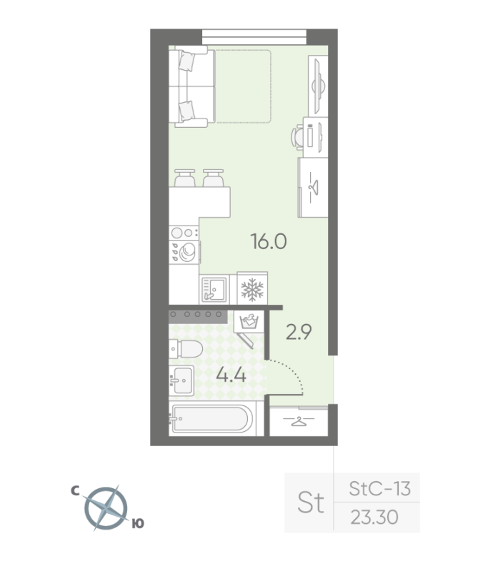Квартира-студия, 23.3 м² в ЖК "Пулково Lake" - планировка, фото №1