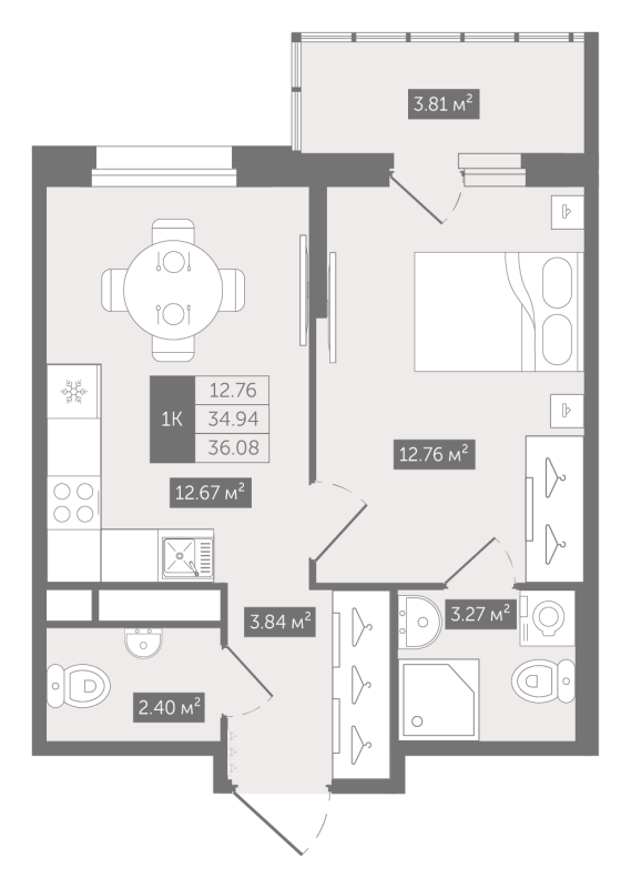 1-комнатная квартира, 36.08 м² в ЖК "Квартал «Воронцовский»" - планировка, фото №1