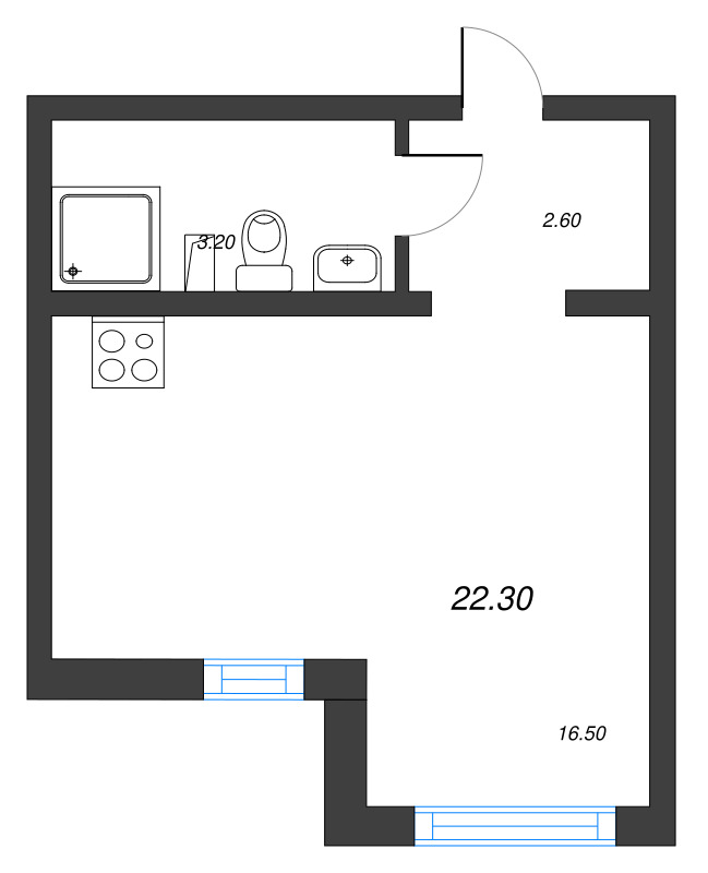 Квартира-студия, 22.3 м² в ЖК "Цветной город" - планировка, фото №1