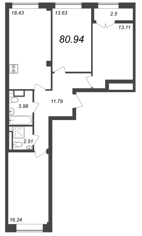 4-комнатная (Евро) квартира, 80.5 м² в ЖК "Neva Residence" - планировка, фото №1