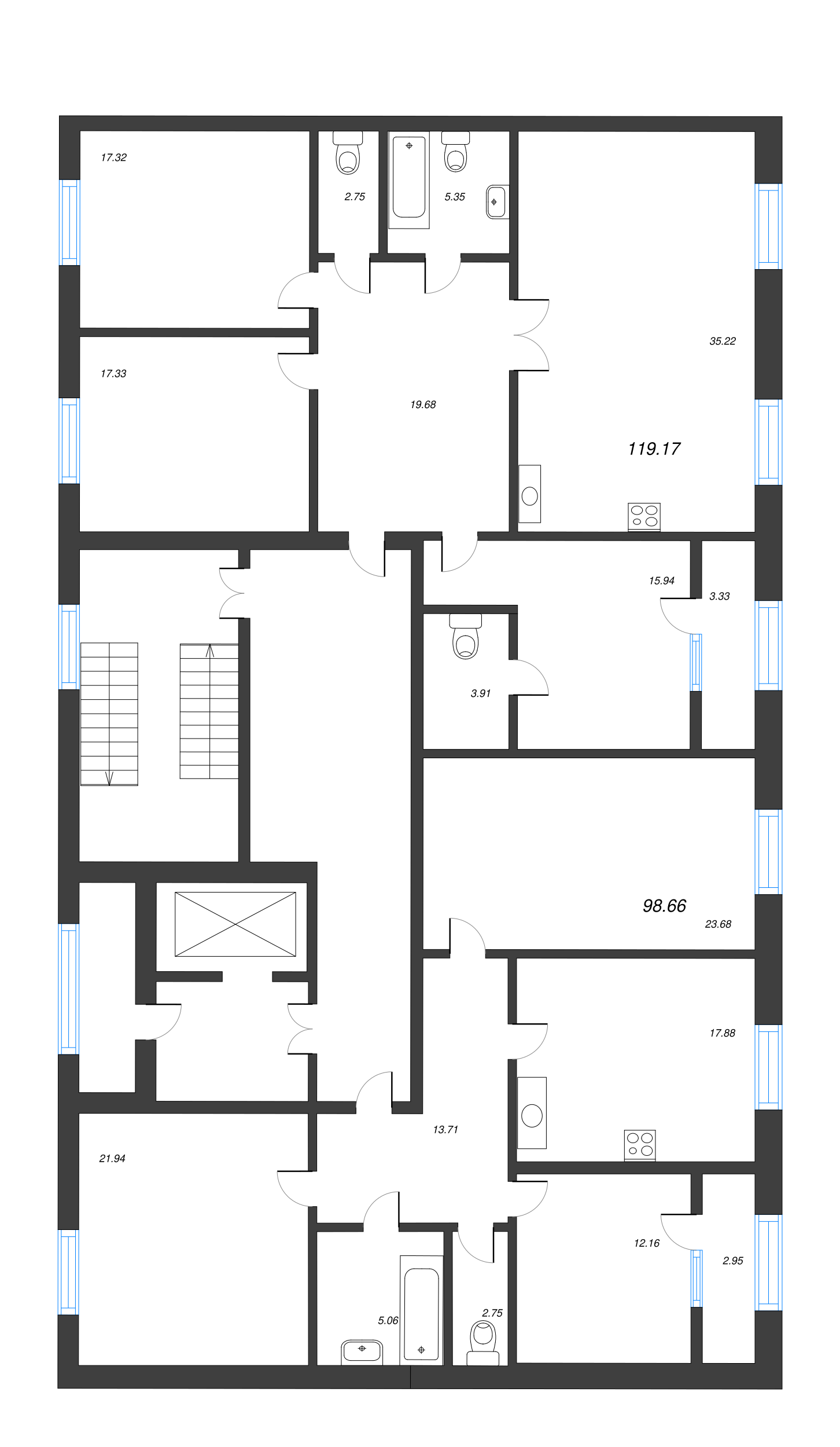 4-комнатная (Евро) квартира, 118.5 м² - планировка этажа
