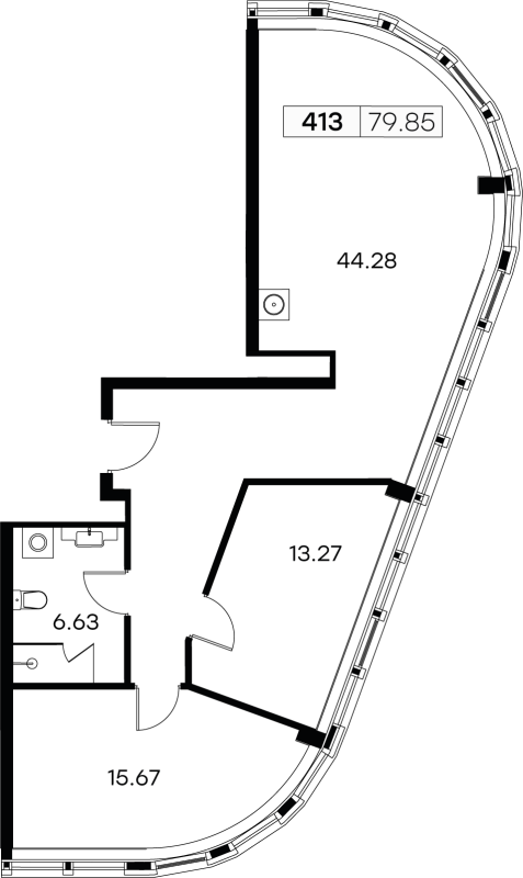 3-комнатная (Евро) квартира, 79.85 м² в ЖК "25/7 Заневский" - планировка, фото №1