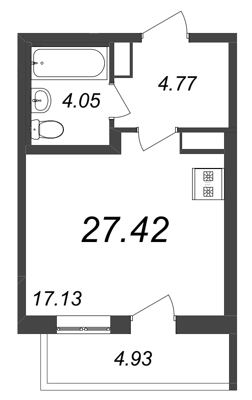 Квартира-студия, 27.42 м² в ЖК "AEROCITY" - планировка, фото №1