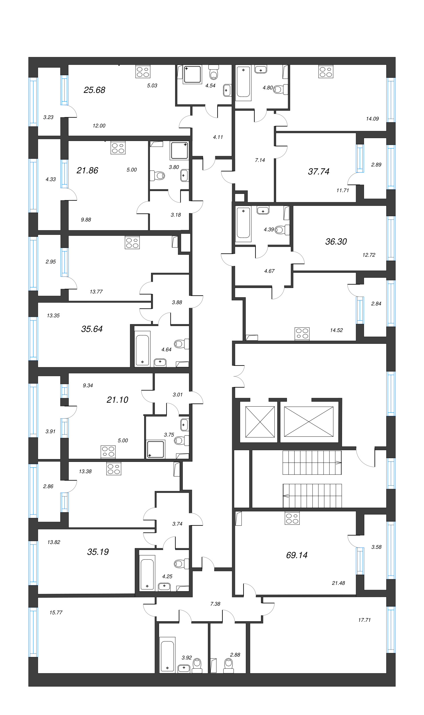 Квартира-студия, 21.86 м² в ЖК "Б15" - планировка этажа
