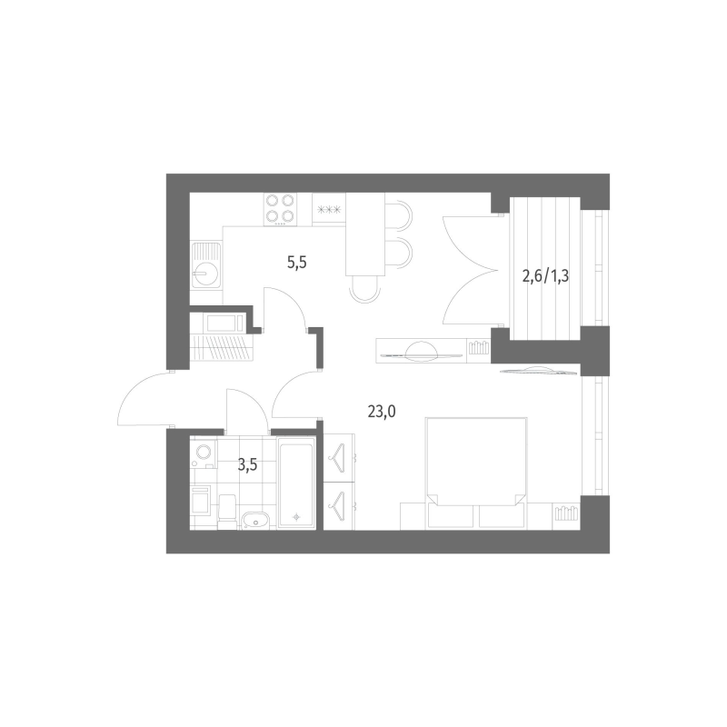 1-комнатная квартира, 37.05 м² в ЖК "Наука" - планировка, фото №1