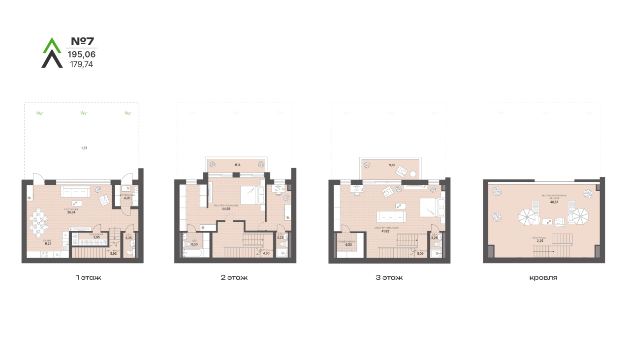 3-комнатная (Евро) квартира, 195.08 м² - планировка, фото №1