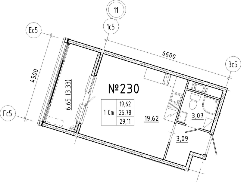 Квартира-студия, 29.11 м² в ЖК "N8" - планировка, фото №1