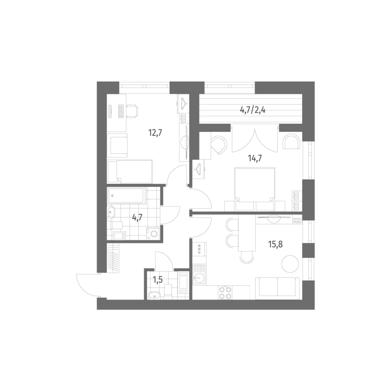 2-комнатная квартира, 60.25 м² в ЖК "Наука" - планировка, фото №1