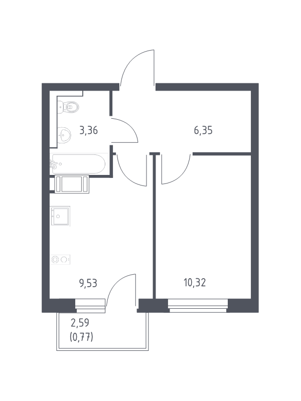 1-комнатная квартира, 30.33 м² в ЖК "Квартал Торики" - планировка, фото №1