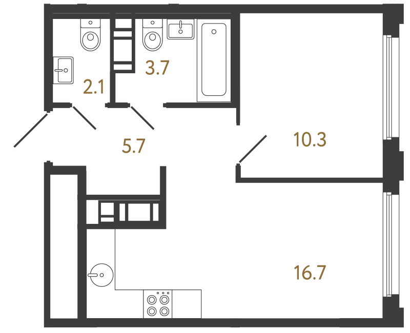 2-комнатная (Евро) квартира, 38.5 м² в ЖК "Гений" - планировка, фото №1
