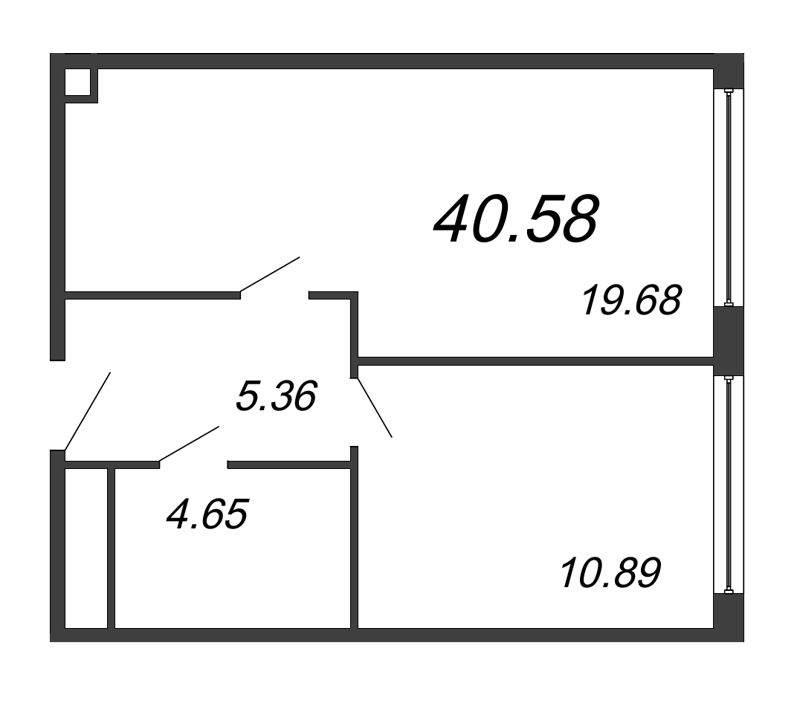 2-комнатная (Евро) квартира, 40.58 м² - планировка, фото №1