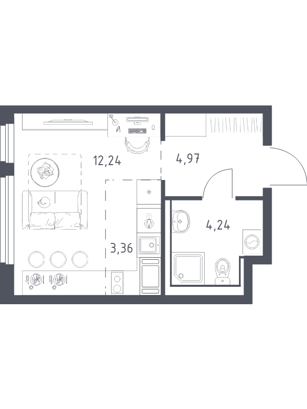 Квартира-студия, 24.81 м² в ЖК "Новое Колпино" - планировка, фото №1