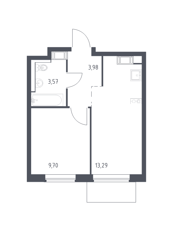 1-комнатная квартира, 30.54 м² в ЖК "Квартал Торики" - планировка, фото №1