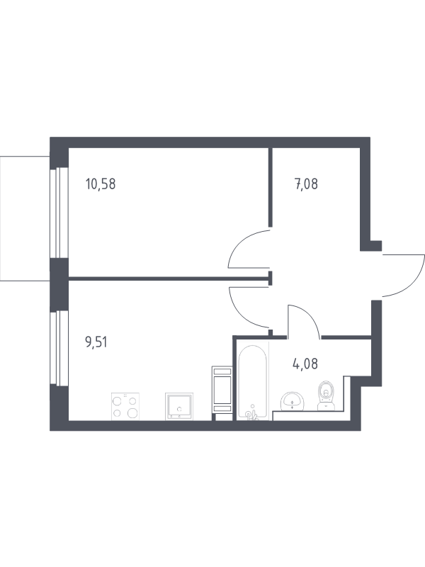 1-комнатная квартира, 31.25 м² - планировка, фото №1