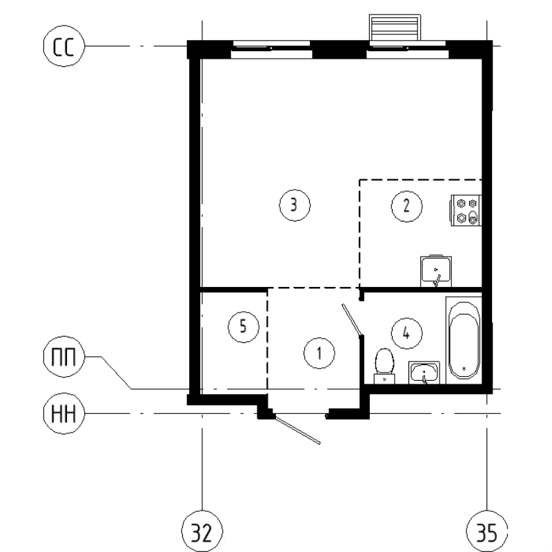 Квартира-студия, 35.4 м² в ЖК "Ягодное Река Парк" - планировка, фото №1