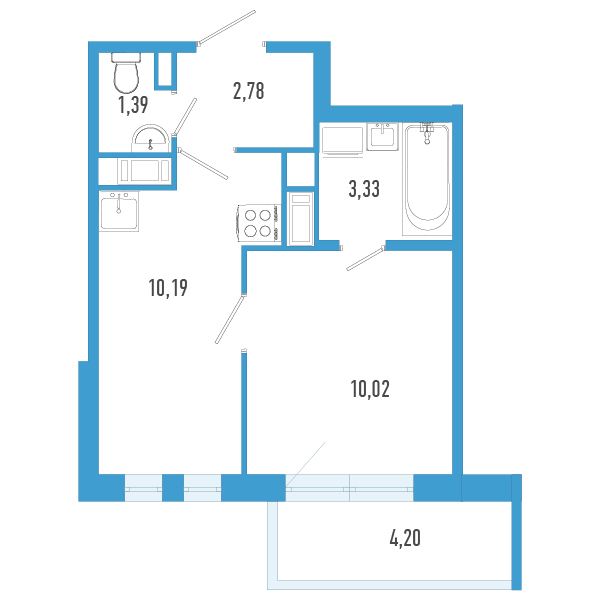 1-комнатная квартира, 28.97 м² в ЖК "AEROCITY" - планировка, фото №1