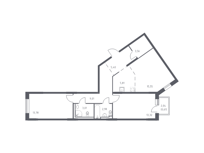 3-комнатная (Евро) квартира, 73.03 м² в ЖК "Квартал Лаголово" - планировка, фото №1