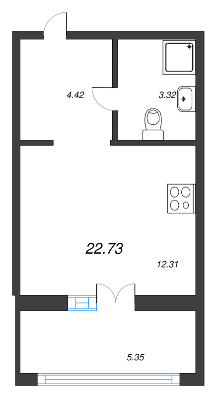 Квартира-студия, 22.73 м² - планировка, фото №1