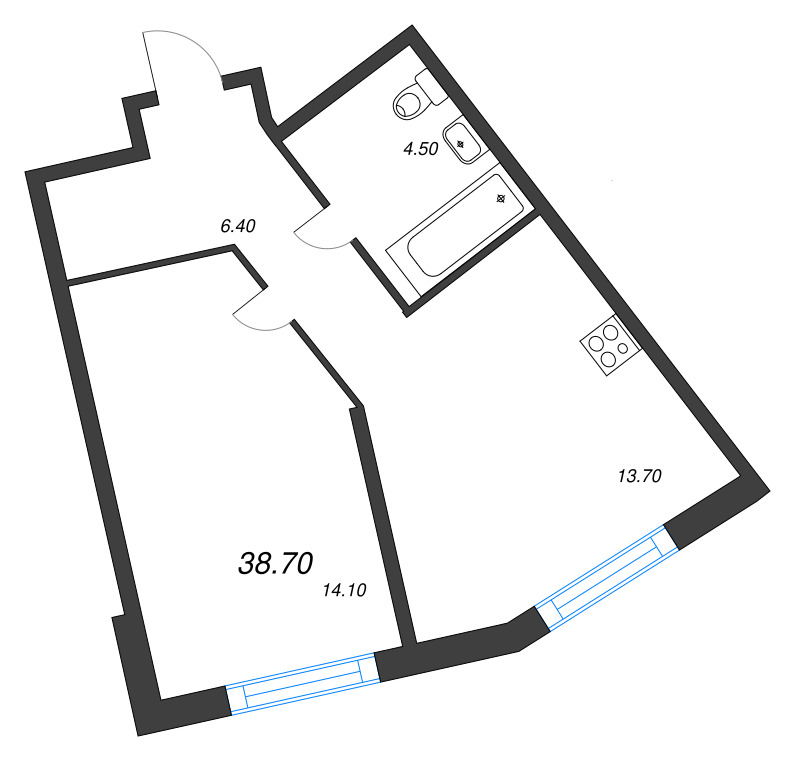 1-комнатная квартира, 38.7 м² в ЖК "Ягодное Река Парк" - планировка, фото №1