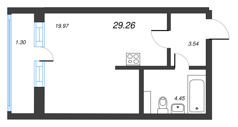 Квартира-студия, 29.26 м² - планировка, фото №1