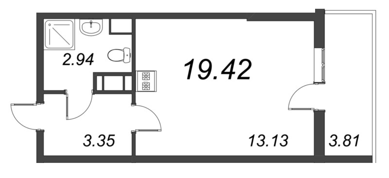 1-комнатная квартира, 34.45 м² в ЖК "Полис Приморский 2" - планировка, фото №1