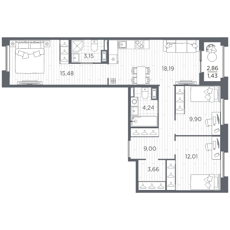 4-комнатная (Евро) квартира, 77.06 м² в ЖК "Оптимист" - планировка, фото №1