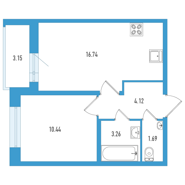 2-комнатная (Евро) квартира, 37.83 м² в ЖК "Искра-Сити" - планировка, фото №1