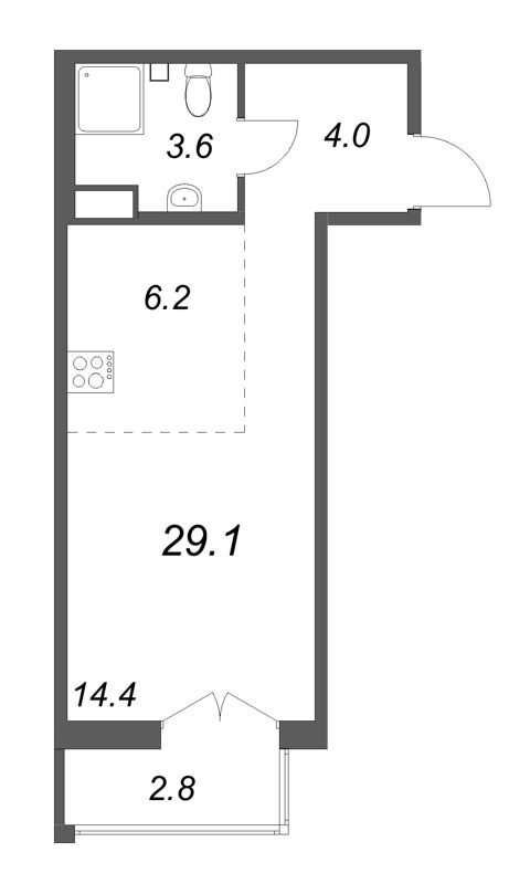 Квартира-студия, 29.1 м² в ЖК "Кронунг ЮГ" - планировка, фото №1