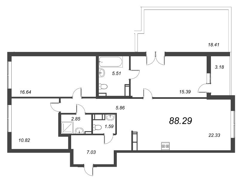 4-комнатная (Евро) квартира, 109.88 м² в ЖК "Чёрная речка" - планировка, фото №1