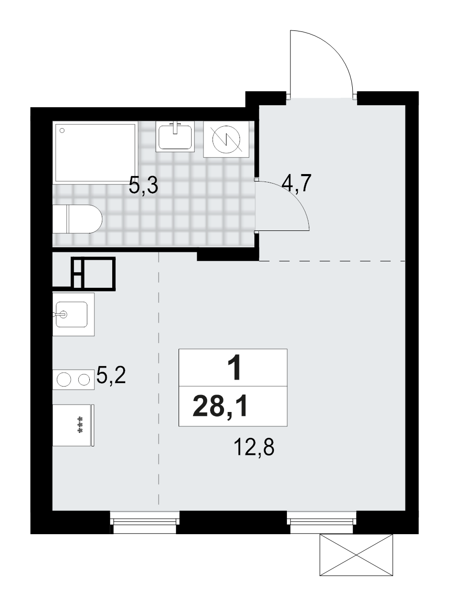 Квартира-студия, 28.07 м² в ЖК "А101 Лаголово" - планировка, фото №1