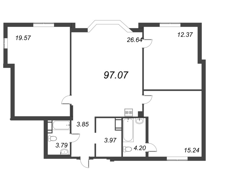 4-комнатная (Евро) квартира, 89.63 м² - планировка, фото №1